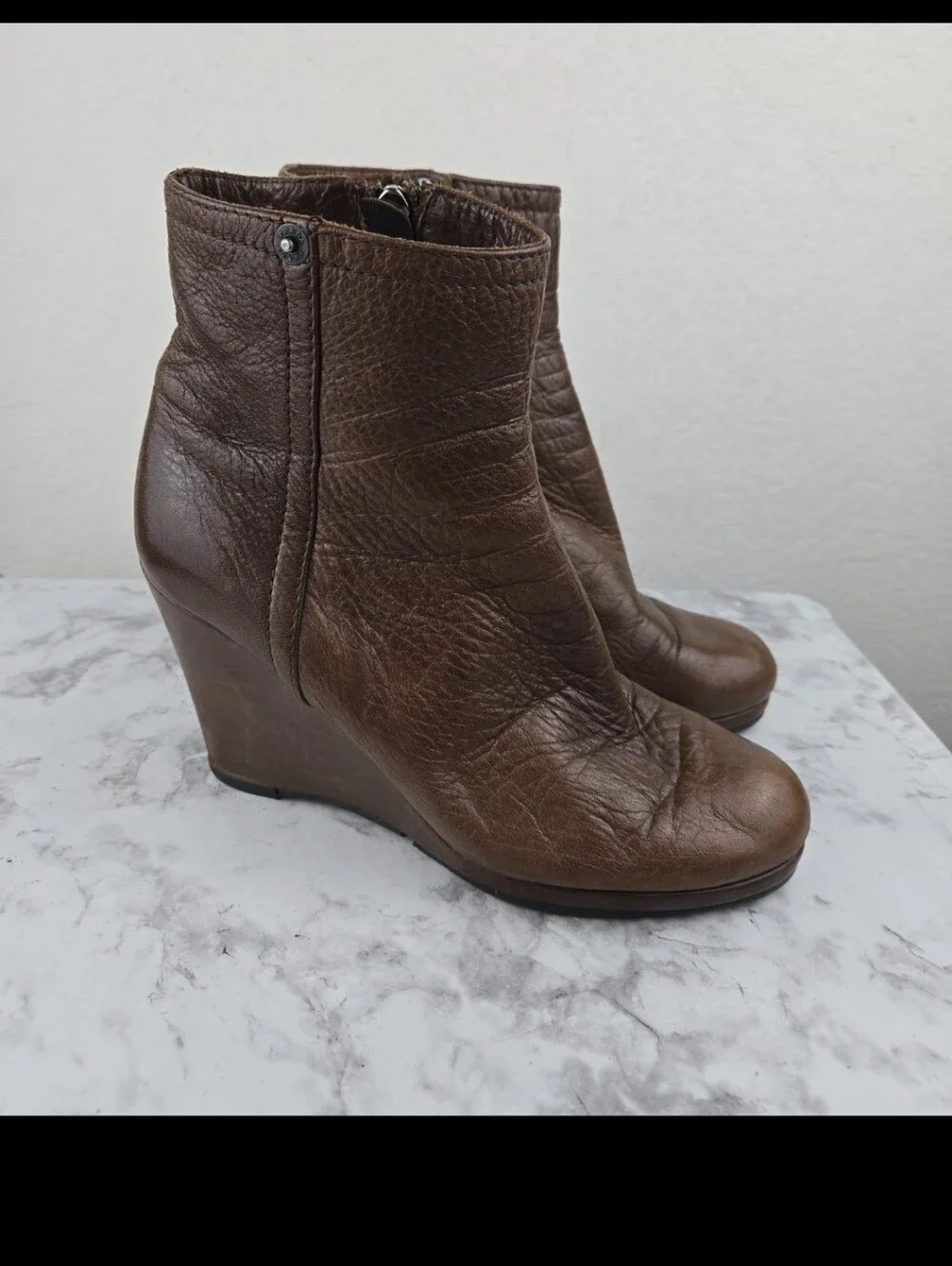Prada Brown Leather Wedge Ankle Boots - Picture 1 of 12